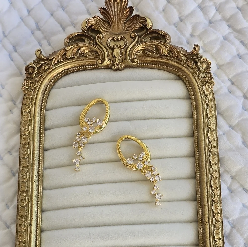 Gold Oval CZ Drop Earrings | Modern Vintage Glam ✨️